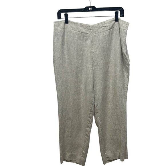 Talbots Natural Linen Pants 14P Classic Side Zip Cropped Lightweight - Picture 1 of 12